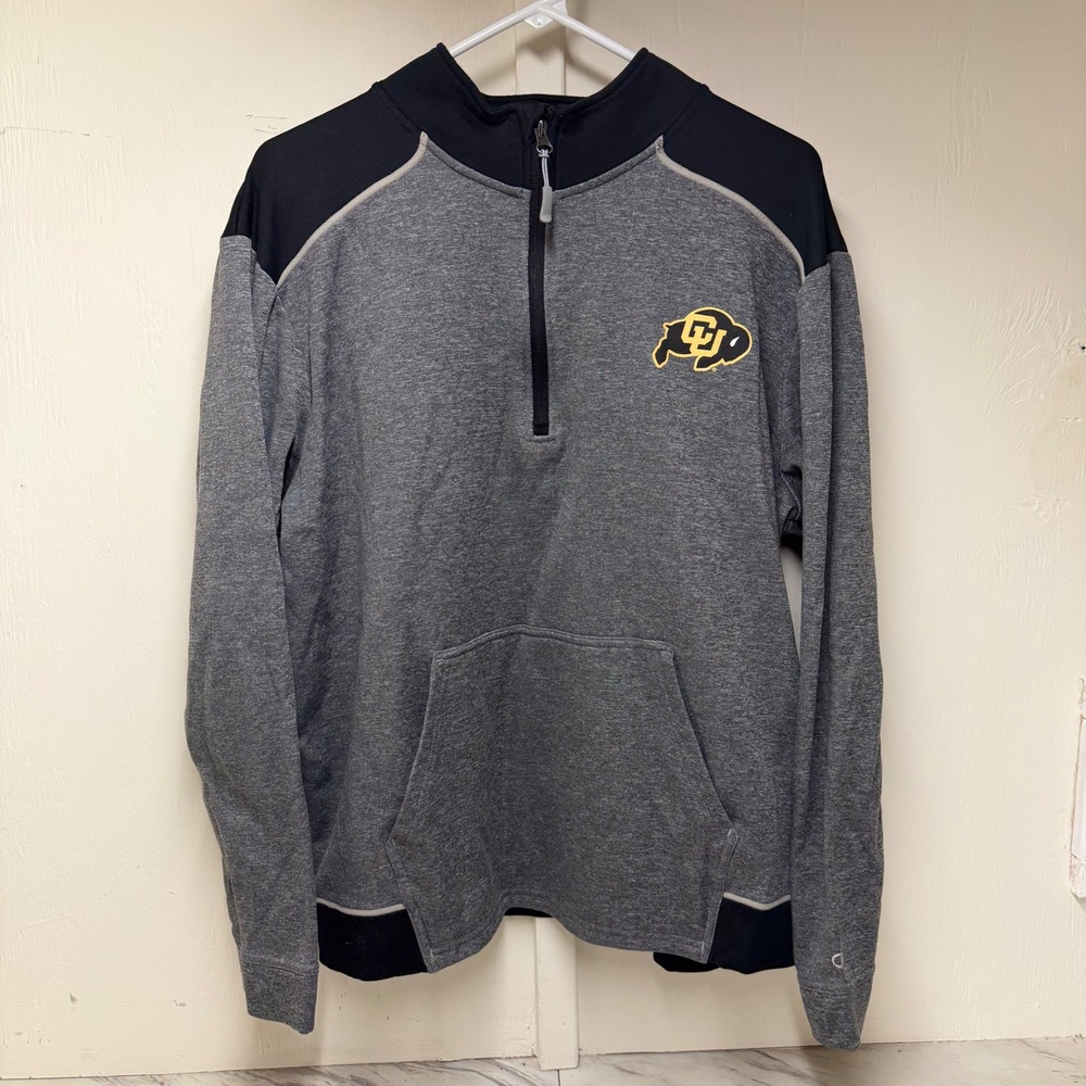Champion Colorado Buffaloes Mens XL Quarter Zip Pullover Gray Black CU Boulder